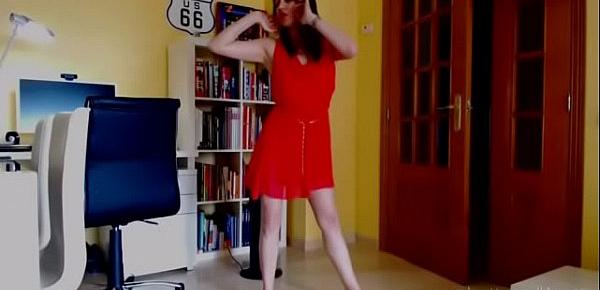  A summer strip-tease with my chiffon coral dress, top-less and white panties